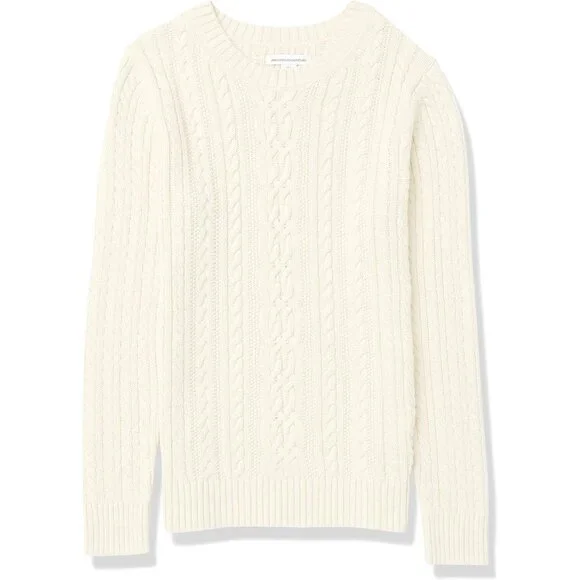 Elegant Cream Long-Sleeve Women's Cotton Cable Knit Sweater - Regular Fit